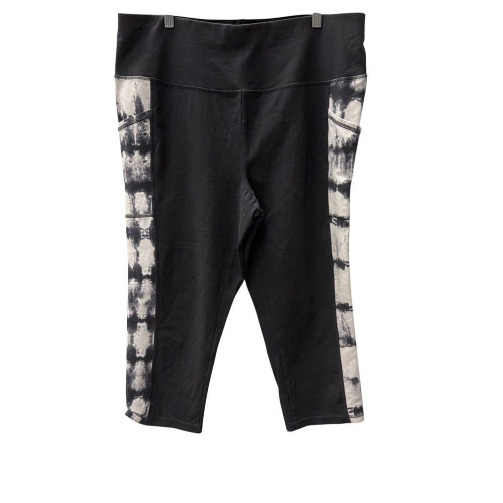 St Johns Bay Active Crop Leggings Black Tie Dye Side Pockets Womens 1X